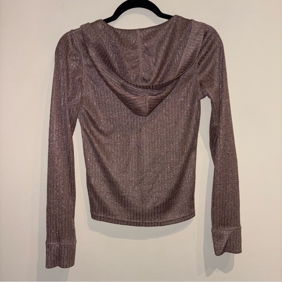 Daily Practice by Anthropologie Sheer Metallic Long-Sleeve Top in Taupe Small - Picture 10 of 11